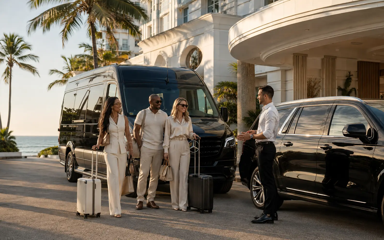 Golden Ride Miami private transportation with passengers and vehicles in Miami