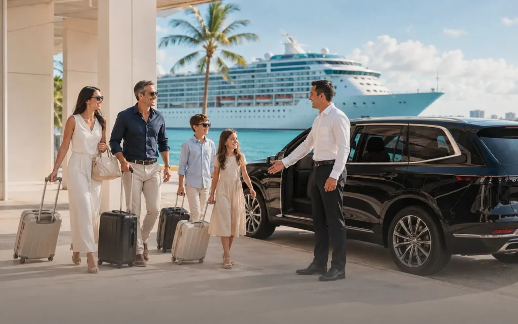 Family meeting a driver for private transportation from PortMiami